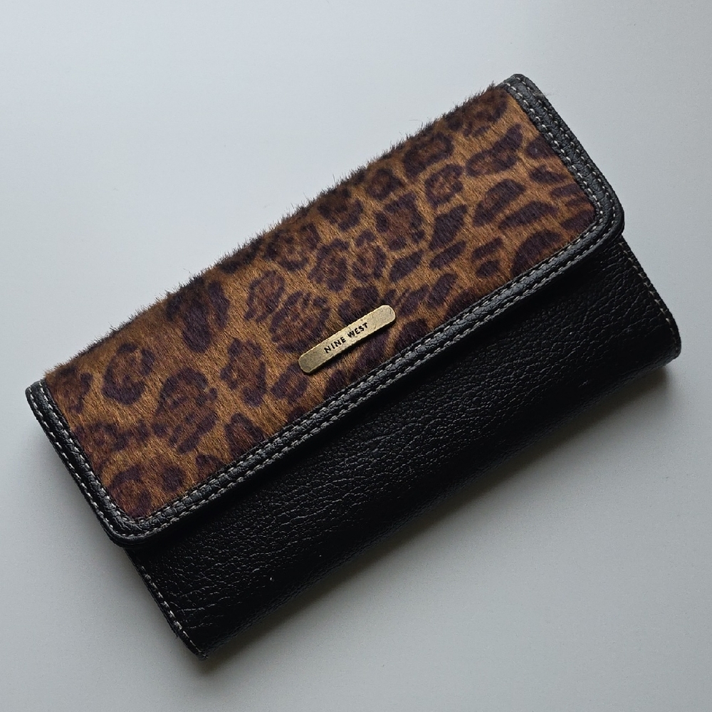 Nine West Black and Leopard Print Wallet
